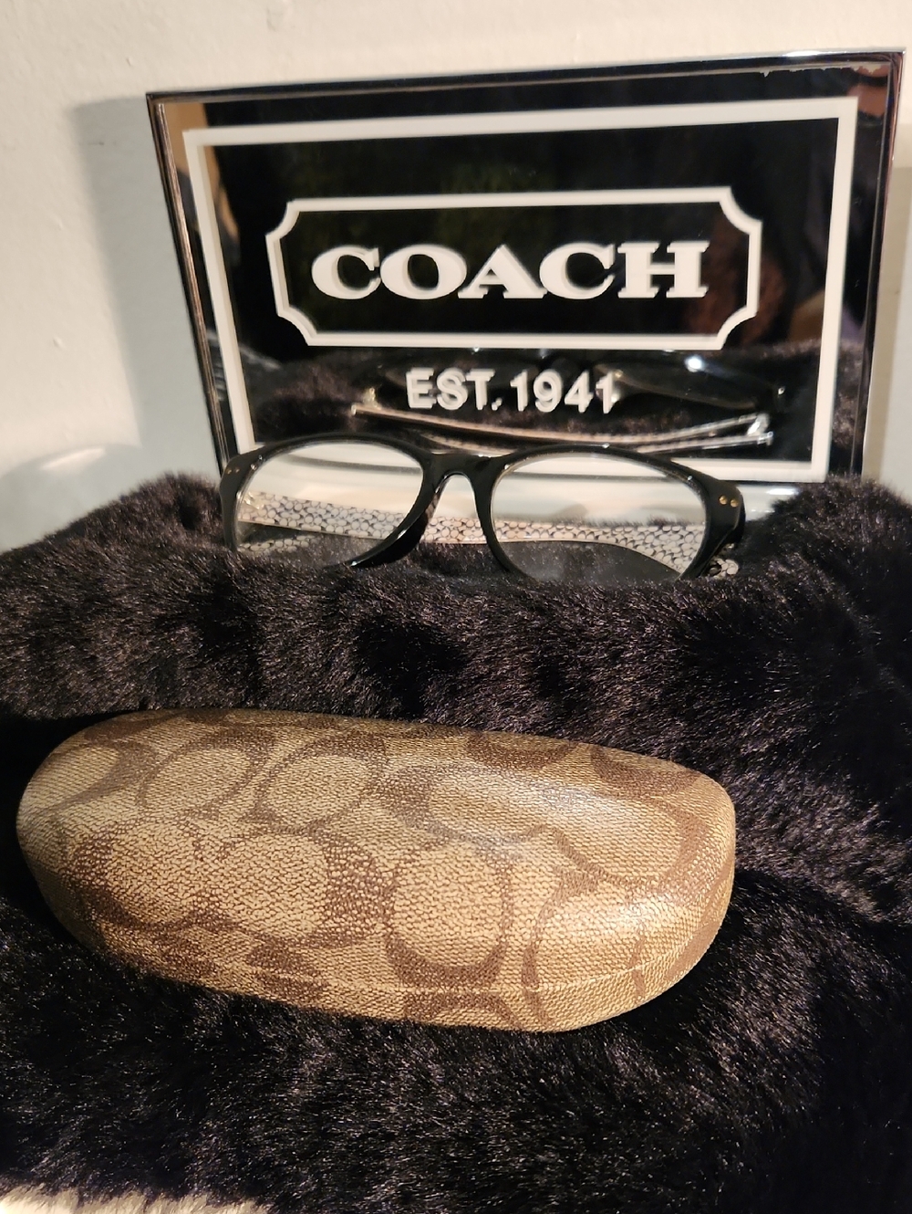 Coach Brown Monogram Eyeglass Case with Coach Black Frames